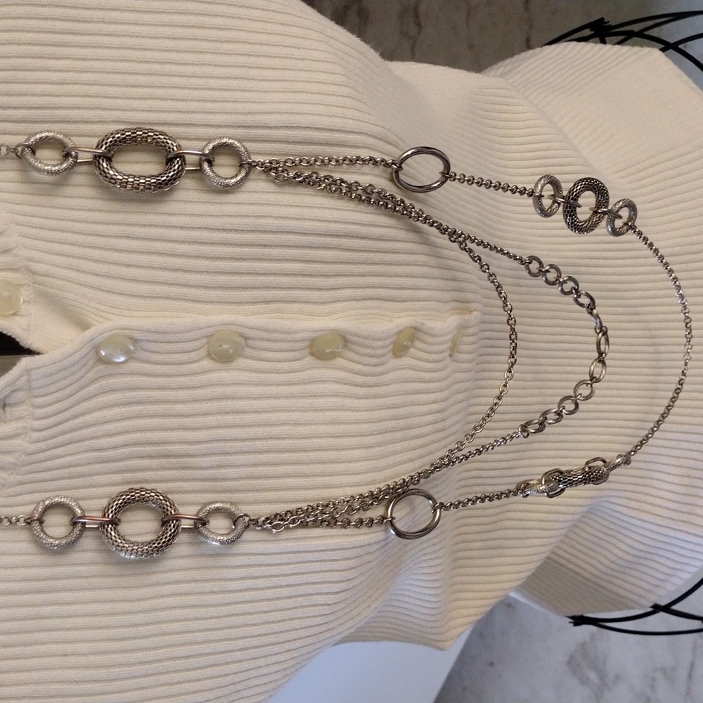 Multiple Chains With Snake Hoop Linked Pendants N… - image 1